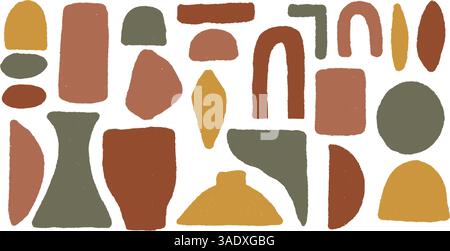 Rough figures silhouette set. Circle, rectangle and corner, arch. Abstract japandi decor. Vector geometry shapes boho aesthetic. Hand drawn organic el Stock Vector