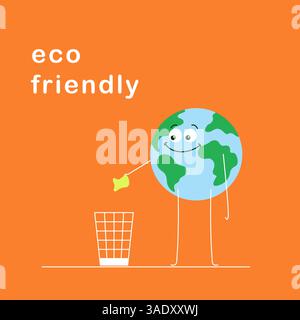 Eco friendly,illustration of the earth collecting trash Stock Vector