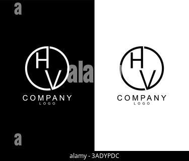 HV, VH company logo letters design concept in black and white colors Stock Vector