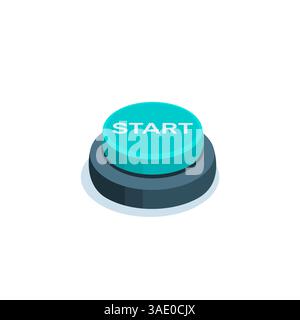 isometric button icon with word start in green color on white background, business startup or turn on Stock Vector