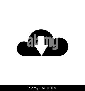 cloud icon with down arrow in black on white background, uploading data from cloud storage Stock Vector