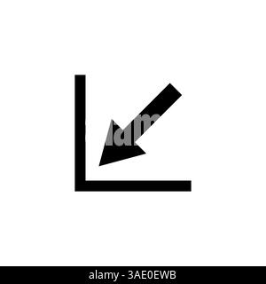 down arrow icon in black color on white background, financial drop and negative business progress Stock Vector