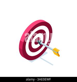 isometric target icon with an arrow in the center, business goal achievement Stock Vector