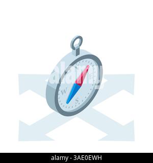 isometric icon of a compass and an arrow in four directions on a white background, the choice or definition of the direction Stock Vector