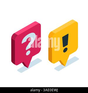 isometric text bubble icon in black on white background with exclamation icon and question, important message or alert Stock Vector