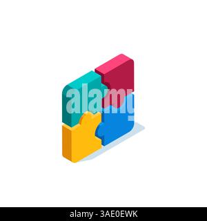 isometric jigsaw puzzle icon in color on white background, teamwork or stacked jigsaw puzzle Stock Vector