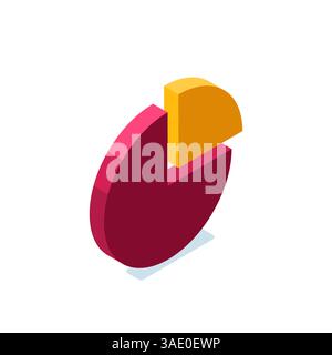 isometric pie chart icon in red color on white background, part of whole or share in finance or business statistic Stock Vector
