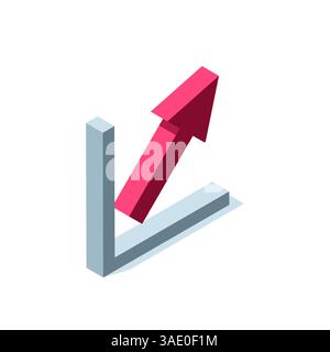 isometric up arrow icon in red color on white background, financial growth and business progress Stock Vector