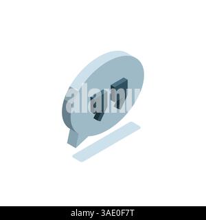 isometric text bubble icon with quotes in color on white background, quote or text message Stock Vector