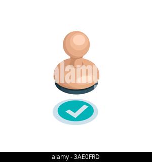 isometric stamp icon and checkmark in color on white background, approve or accept Stock Vector