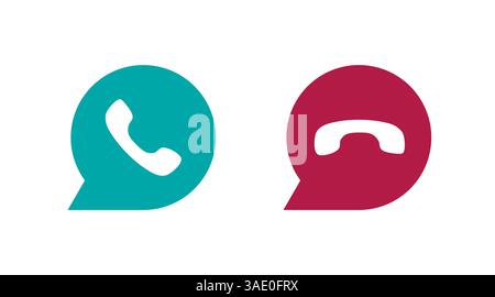 handset icon in text bubble in color on white background, phone call or pick up the phone Stock Vector
