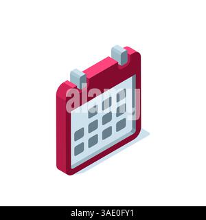 isometric calendar icon in color on white background, time or business day Stock Vector