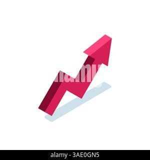 isometric zigzag arrow icon in color on white background, statistical data or finance growth Stock Vector