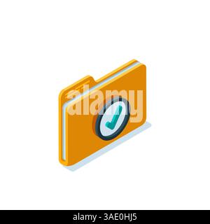 isometric folder icon with a checkmark in color on a white background, completed work with documents Stock Vector