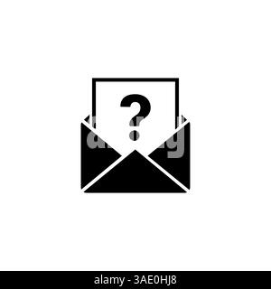 envelope and question mark icon in black color on white background, suspicious email or viral spam Stock Vector