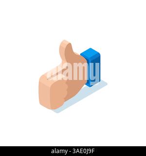 isometric like icon in color on white background, thumb up, approval or ok Stock Vector