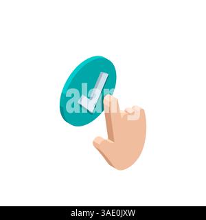isometric hand and checkmark icon in color on a white background, approve or accept Stock Vector