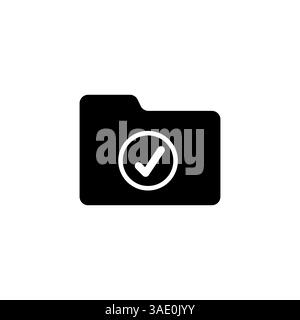 folder icon with a checkmark in black on a white background, completed work with documents Stock Vector