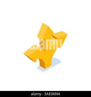 isometric divergence of three arrows icon in color on a white background, the direction of movement to success in business Stock Vector