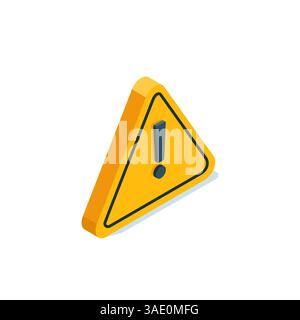 isometric triangular icon in yellow on a white background with an exclamation mark, an important warning or alert Stock Vector