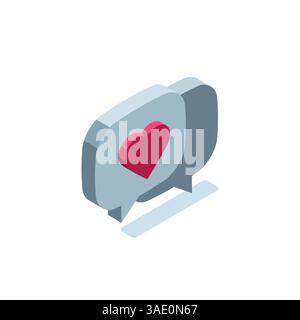 isometric text bubble icon with heart in color on white background, positive social media comments or likes Stock Vector