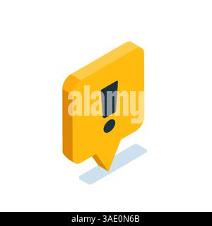isometric text bubble icon in black on white background with exclamation icon, important message or alert Stock Vector
