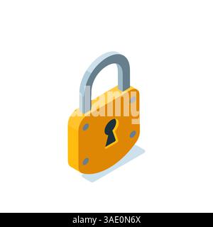 isometric padlock icon in color isolated on white background, closed or secure Stock Vector