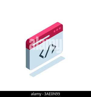 isometric window with program code icon in color color on a white background, seo or web development Stock Vector