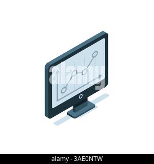 isometric computer icon in black on a white background, monitor or personal computer Stock Vector