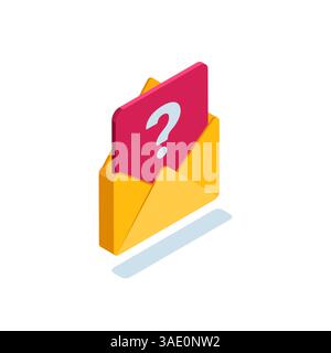 isometric envelope and question mark in color on white background, suspicious email or viral spam Stock Vector