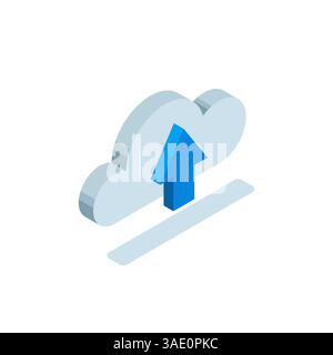isometric cloud icon with an arrow up in color on a white background, uploading data to cloud storage Stock Vector