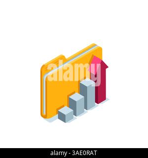 isometric chart folder icon in color on white background, statistical data or financial analytics Stock Vector