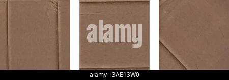 Set of crumpled square cardboard texture. Abstract brown backgrounds with wrinkled paper texture. Vector illustration of a kraft sheet or torn antique Stock Vector