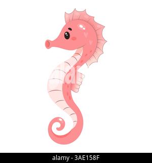 seahorse cartoon pink sea underwater cute animal ocean marine vector fish design Stock Vector