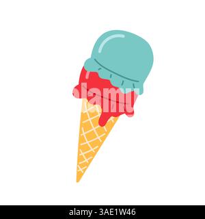 Colorful ice cream cone with two scoops enjoyed on a sunny day Stock Vector