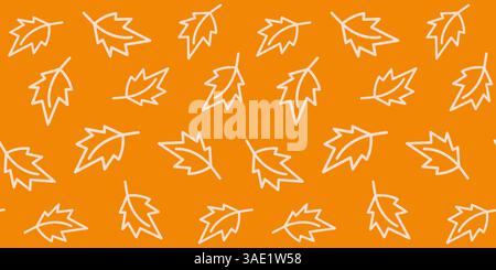 Outline autumn leaves Seamless Pattern light on orange Autumn or Thanksgiving greeting Background. Isolated Vector illustration Textiles, wrapping paper, wallpapers or seasonal design projects, banner Stock Vector
