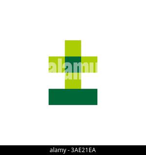 simple pixel plus medical green logo vector Stock Vector