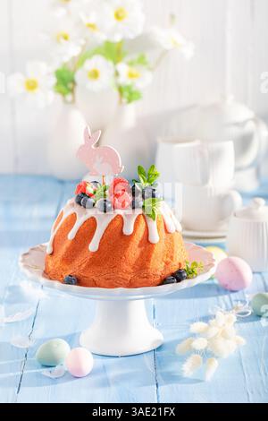 Glazed ring cake for Easter as classic Easter dessert. Cake for Easter holiday. Stock Photo