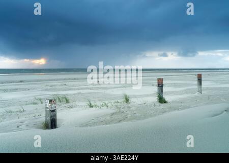 View from Beach at North Sea on wadden island: Ameland, Friesland Province, the Netherlands. Outdoor scene of coast in nature of Europe. Stock Photo
