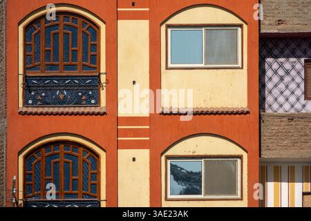 Apartment block building with bricks and reinforced concrete and tiles Stock Photo