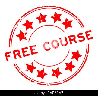 Grunge red free course word round rubber seal stamp on white background Stock Vector