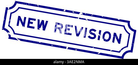 Grunge blue new revision word square rubber stamp on white background Stock Vector