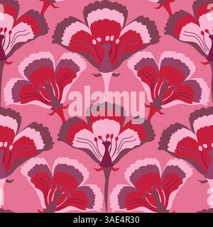 Vibrant Seamless Floral Pattern - Bold Retro Style Colorful Bloom Background for Textiles & Wallpapers Stock Vector