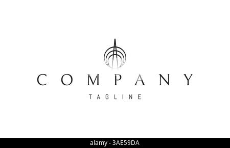 Vector logo with an abstract image of a radio tower with radio waves. Stock Vector