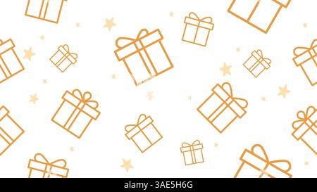 Gift wrapping paper with gift box and star pattern with Christmas gold color, vector illustration Stock Vector