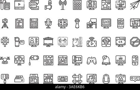 Blogger and influencer essentials icons High-Quality Vector Icons Collection with Editable Stroke. Ideal for Professional and Creative Projects Stock Vector
