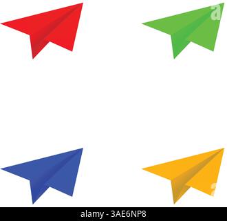 Minimalist Red Paper Airplane with Dotted Flight Path on White Background –Travel and Creativity Concept Stock Vector
