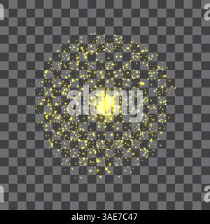 Vector dust sparks and yellow sky stars. Flash shine with special light. Golden sparkles Christmas light effect. Sparkling magical dust particles. Stock Vector