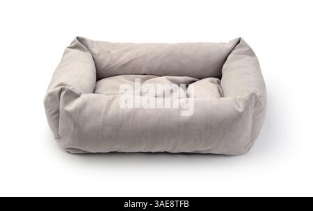 New soft grey pet bed isolated on a white background. Stock Photo