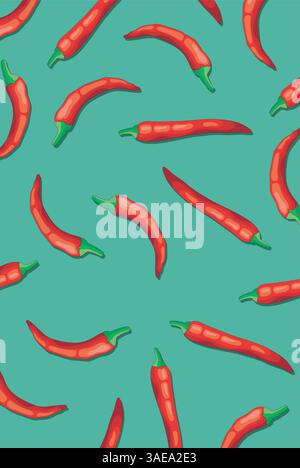 Pattern with red chili peppers on blue background. Creative concept Stock Vector